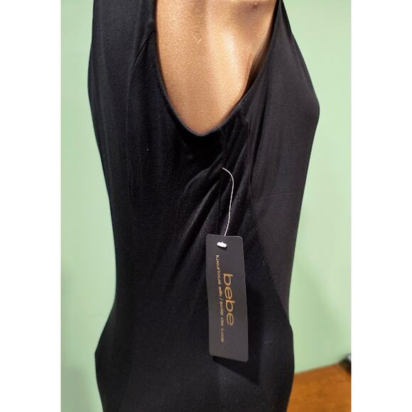 Bebe Black Sleeveless Silk Bodysuit with Crossover V-Neck, Size M, NWT - Picture 2 of 6